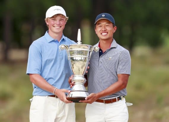 Frankie Capan, Shuai Ming “Ben” Wong after winning the 2017 U.S. Amateur Four-Ball at Pinehurst.