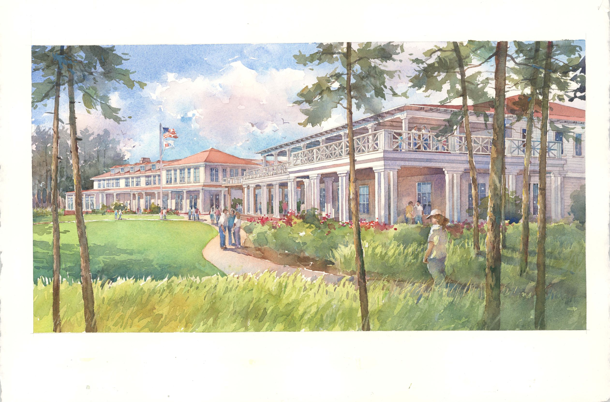 Artist Rendering – Campus Front View, featuring the Pine Grove